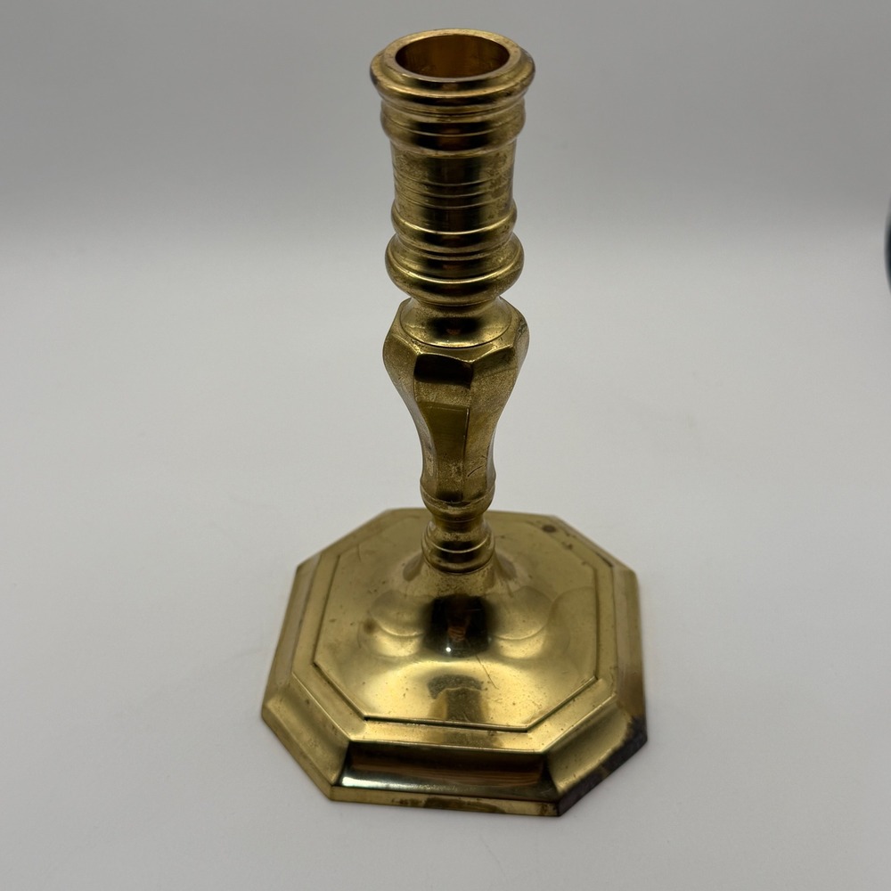 Vintage Brass Candlestick Holder 7" Octagonal Base Taper Candle Holder